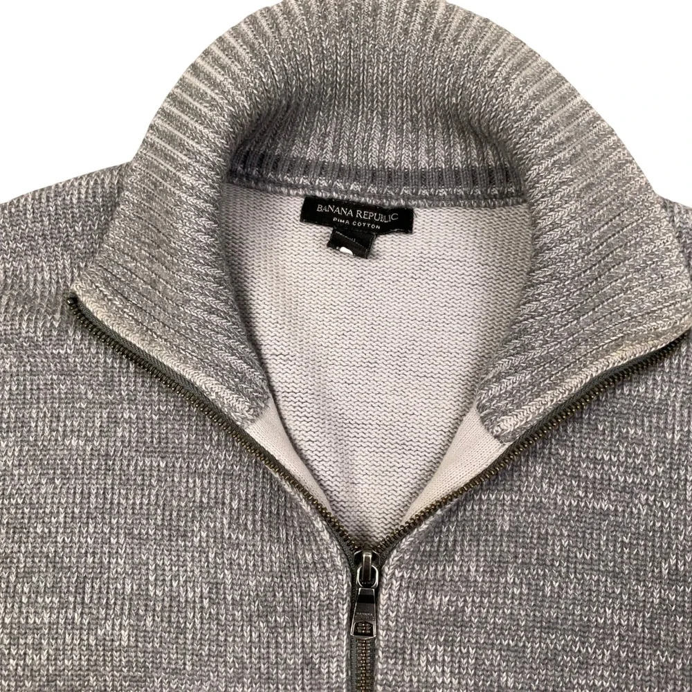 Banana Republic Cardigan Mens XXLT Gray Marled Stripes Zip Mock Cotton‎ Sweater